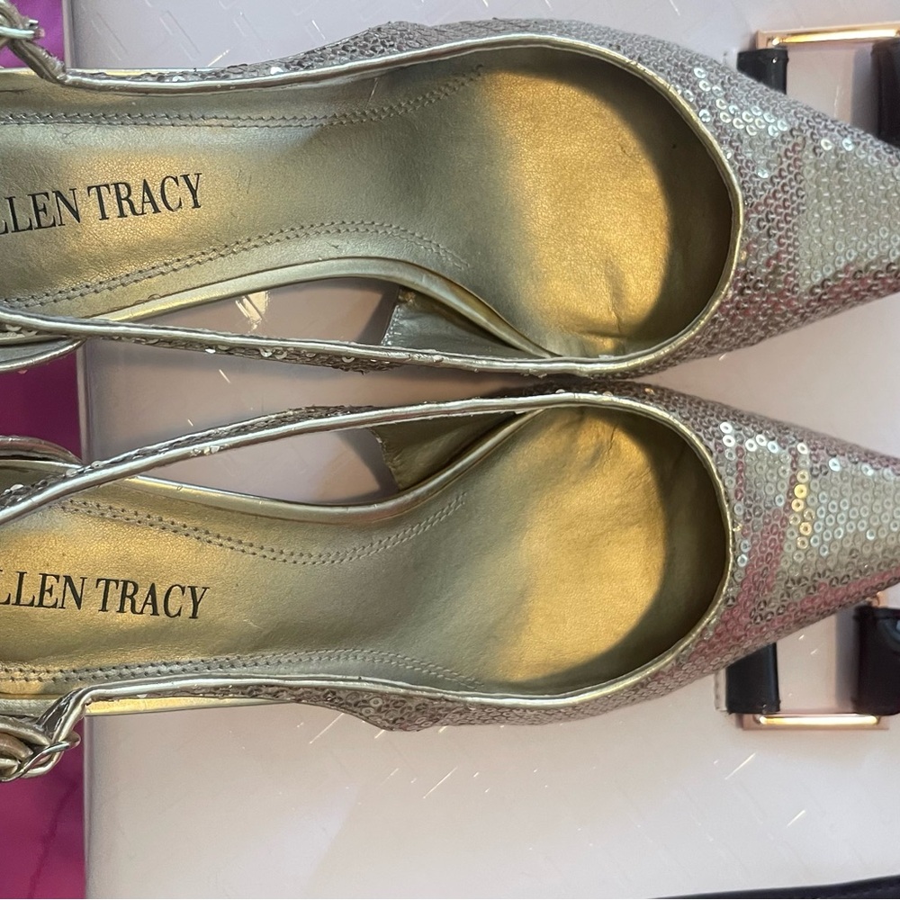Ellen Tracy Silver Heels with Sparkly Finish